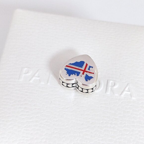 Pandora Iceland Flag Map Heart Charm Bead S925 Silver with box - Picture 4 of 8